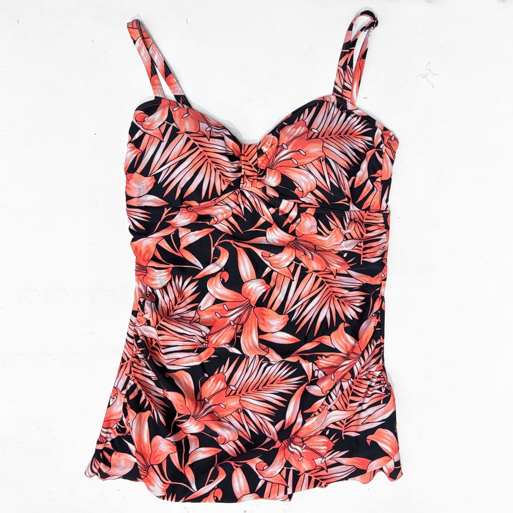Slimming Floral Ruched Swim Dress‎ 14 Tummy Control Floral Tropical Shore Shapes